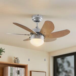 Lindby Stropni ventilator z lučjo Minja, srebrn, tih, 78 cm, Siva, Dnevna soba / jedilnica, Kovina, Sodobni