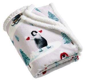 Bela odeja z božičnim motivom 170x130 cm Christmas Sherpa Penguins – Catherine Lansfield