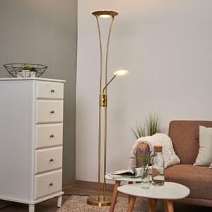 Lindby LED stropna svetilka Eda, višina 180 cm, medenina, z možnostjo zatemnitve, zatemnjen, Zlata / medeninasta, Dnevna soba / jedilnica, Kovina, Sodobni, Svetilka za branje