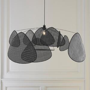 MARKET SET viseča svetilka Screen XL, 60 cm, črna, ratana, zatemnjen, Črna, Dnevna soba / jedilnica, Les, Dizajn