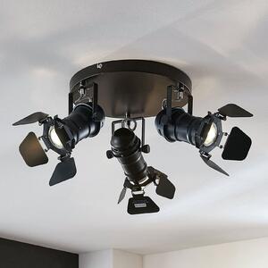 Lindby stropni reflektor Tilen, 3-svetlobni, črn, kovinski, Ø 54cm, zatemnjen, Črna, Dnevna soba / jedilnica, Kovina, Industrijski dizajn