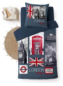 Temno modra enojna bombažna posteljnina 140x200 cm City London – douceur d'intérieur
