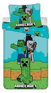 Zeleno-modra enojna bombažna otroška posteljnina 140x200 cm Minecraft "Mobs Here" – Jerry Fabrics