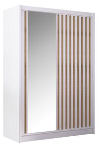 KONDELA Garderobna omara z drsnimi vrati, bela/hrast craft, 150x215 cm, LADDER