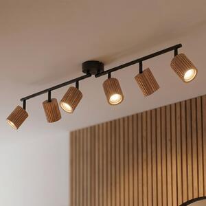 Lindby stropni reflektor Stralino, 6-žarčni, dolžina 102 cm, les, zatemnjen, Les, Hodnik, Les, Sodobni