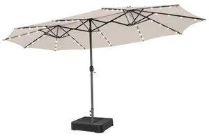 470 cm velik dvojni vrtni senčnik z 48 solarnimi LED lučkami in podstavkom - bež barve