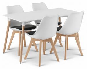 Jedilni set 1 + 4, bela miza ADRIA 120x80 cm + belo-črni stol BALI MARK z bukovimi nogami