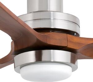 FARO BARCELONA Stropni ventilator Lantau L LED, Ø 132 cm, nikljev/temna borovina, zatemnjen, Siva, Dnevna soba / jedilnica, Kovina