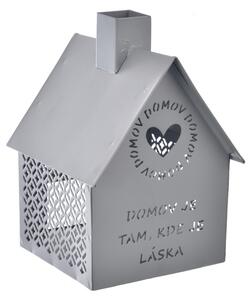 InDecor Kovinski svečnik Little house siv, 12 x 12 x 15 cm