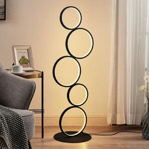 Lindby LED talna svetilka Jacek, črna, kovina, 110 cm, obroči, Črna, Dnevna soba / jedilnica, Kovina, Sodobni