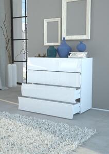 Comò Onda Kommode 4 Cassetti - 98x81,5x40 - Bianco Lucido