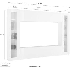 Parete soggiorno Maruska 2 vetrine- 260x180x30 - Bianco Lucido