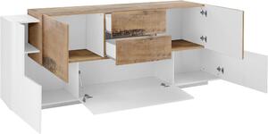 Credenza New Coro 220 - 5 ante + 2 cassetti - Bianco Lucido/Acero Pereira