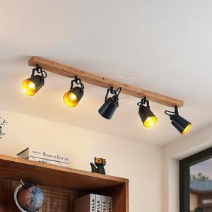 Lindby Kimban stropni reflektor, 5 luči, 106 cm, les, kovina, zatemnjen, Les, Dnevna soba / jedilnica, Les, Sodobni