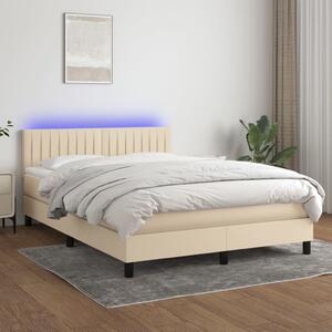 VidaXL Box spring postelja z vzmetnico LED krem 140x190 cm blago