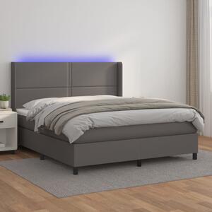 VidaXL Box spring postelja z vzmetnico LED siva 160x200cm umetno usnje