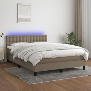 VidaXL Box spring postelja z vzmetnico LED taupe 140x190 cm blago