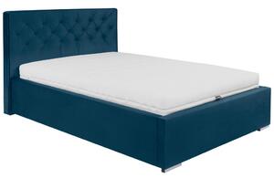 OBLAZINJENA POSTELJA 140 cm x 200 cm , tekstil temno modra