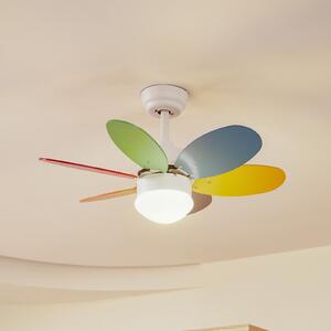 Lindby Stropni ventilator z lučjo Litur, tih, Ø 77 cm, E27, Večbarvna, Otroška soba, Les, Sodobni