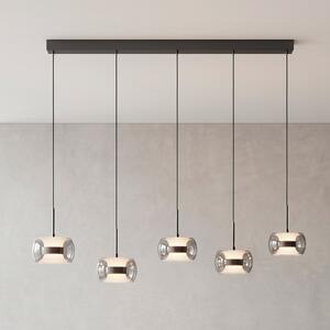 Paul Neuhaus LED-visoka svetilka Fumea, dolžina 119 cm, črna/dimna, steklo, CCT, 5-žarnica, zatemnjen, Siva, Dnevna soba / jedilnica, Steklo