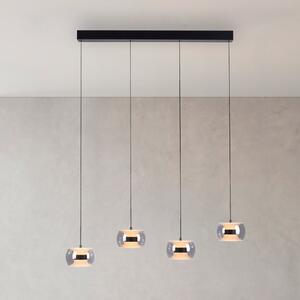 Paul Neuhaus LED-visoka svetilka Fumea, dolžina 110 cm, črna/dimna, steklo, CCT, 4-žarnica, zatemnjen, Siva, Dnevna soba / jedilnica, Steklo