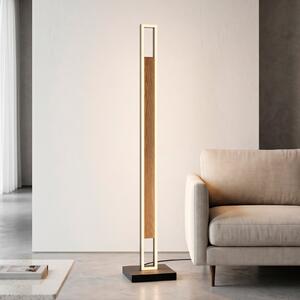 Paul Neuhaus LED-stoječa svetilka Sveja, črna/v barvi lesa, višina 140 cm, CCT, zatemnjen, Les, Dnevna soba / jedilnica, Les, Sodobni