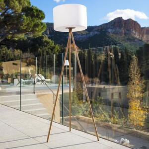 Lumisky LED-svetilka na baterije Tamboury, bela/rjava, višina 150 cm, jeklo, zatemnjen, Les, Kovina, Tripod