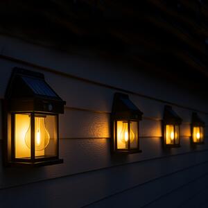 Lumisky LED-sončna stenska svetilka Sunflare s senzorjem, črna, višina 17 cm, komplet 4, Črna, Plastika