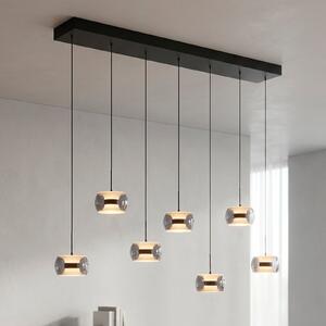 Paul Neuhaus LED-visoka svetilka Fumea, dolžina 135 cm, črna/dimna, steklo, CCT, 7-žarnica, zatemnjen, Siva, Dnevna soba / jedilnica, Steklo