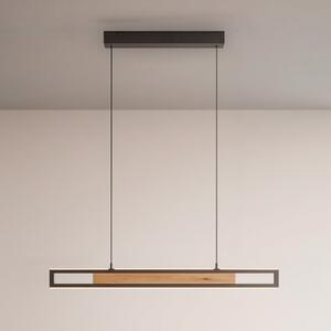 Paul Neuhaus LED-visoka svetilka Sveja, dolžina 80 cm, črna/v barvi lesa, CCT, zatemnjen, Les, Dnevna soba / jedilnica, Les, Sodobni