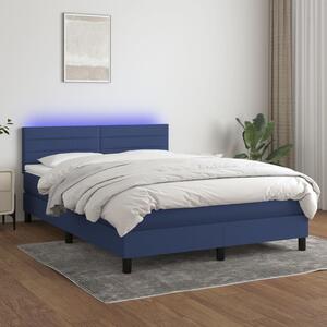 VidaXL Box spring postelja z vzmetnico LED modra 140x190 cm blago