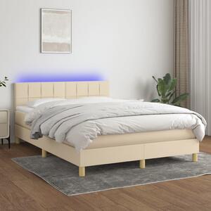 VidaXL Box spring postelja z vzmetnico LED krem 140x190 cm blago