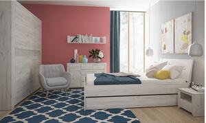 KONDELA Spalnica (omara, postelja 160 x 200, dve nočni omarici), craft bela, ANGEL