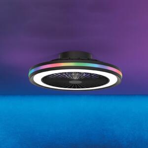 Mantra Iluminación LED stropni ventilator Gamer, črn, DC, tiho delovanje, premer 47 cm, CCT RGB, zatemnjen, Črna, Dnevna soba / jedilnica, Plastika, Sodobni