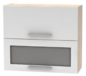 KONDELA Zgornja nagibna omarica s steklom 2DV, sonoma hrast/bela, NOVA PLUS NOPL-016-OH