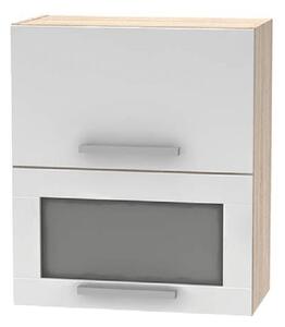 KONDELA Zgornja nagibna omara s steklom 2DV, hrast sonoma/bela, NOVA PLUS NOPL-009-OH