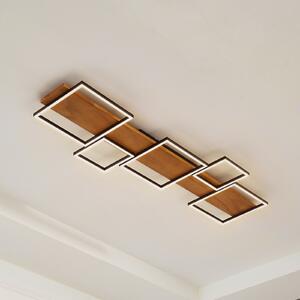 Lindby LED stropna svetilka Galad, črna, les, 5 luči, 140 cm, zatemnjen, Les, Dnevna soba / jedilnica, Les, Sodobni, Stropni kotni neposredni
