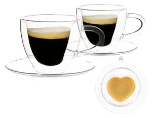 KONDELA Komplet 2 termo skodelic s krožniki, v obliki srca, 150 ml, prozorna, HOTCOOL TIP 5