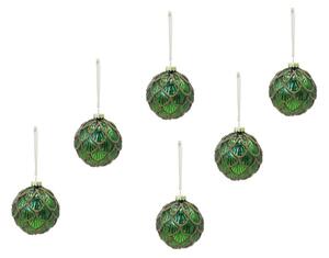Set 6 kosov božičnih okraskov GREEN SPARK stekleni 8 cm, zeleni