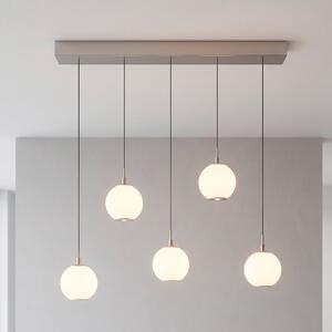Paul Neuhaus LED-visoka svetilka Sandora, peščene barve, dolžina 92 cm, steklo, 5-žarilna, zatemnjen, Bež, Dnevna soba / jedilnica, Kovina, Sodobni