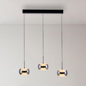 Paul Neuhaus LED-visoka svetilka Fumea, dolžina 71 cm, črna/dimna, steklo, CCT, 3-žarnica, zatemnjen, Siva, Dnevna soba / jedilnica, Steklo