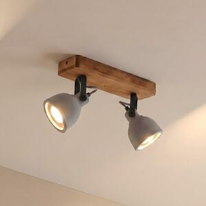 Lindby Spot Mitis, 30 cm, dvosvetlobna, siva, les, beton, GU10, zatemnjen, Les, Dnevna soba / jedilnica, Beton, Industrijski dizajn