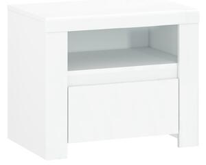 KONDELA Nočna omarica 1S, bela/bela izredno visok sijaj HG, LINDY