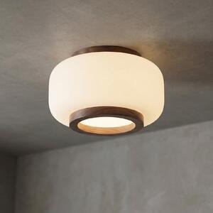Quitani LED-stropna svetilka Shiro, Ø 28 cm, les/steklo, CCT, zatemnjen, Bela, Dnevna soba / jedilnica, Steklo, Dizajn