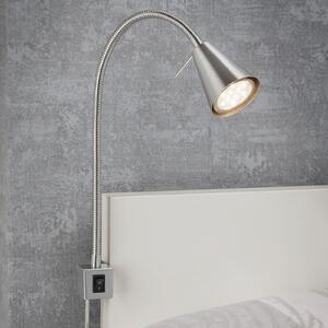 Briloner LED stenska svetilka Tuso, nikl, montaža na posteljo, kovina, Siva, spalnica, Kovina, Sodobni