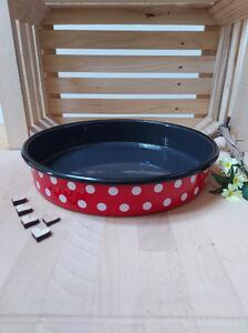 Pekač okrogli rdeč z belimi pikami 30 cm