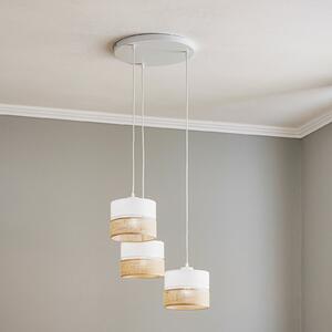 TK Lighting Obesna svetilka Linobianco, okrogla, s tremi žarnicami, zatemnjen, Bela, Dnevna soba / jedilnica, Tkanine / tekstil, Sodobni