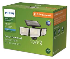 Philips LED-Solar-Wandleuchte Nysil, 3-flammig, Sensor, Črna, Plastika, Sodobni