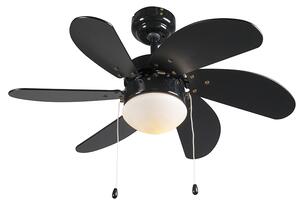Stropni ventilator črn z lesnim potiskom 80 cm z vlečno vrvico - Fresh