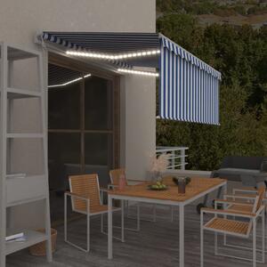 VidaXL Avtomatska tenda s senčilom LED + senzor 3x2,5 m modra in bela